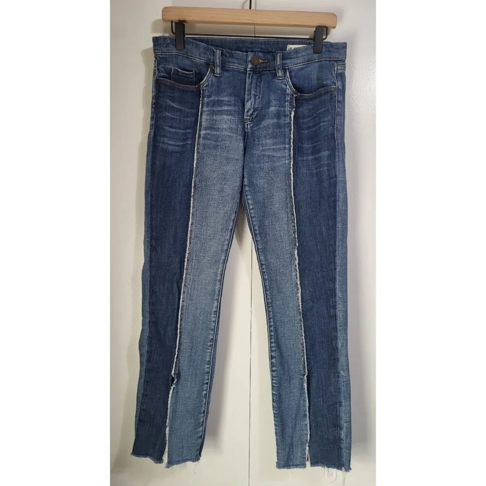 BLANK NYC Shadow Seam Distressed Two-Tone Blue Skinny Jeans Womens SZ 28 Cropped - Picture 2 of 14